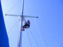 9-year old Carolyne up the mast in bosun chair