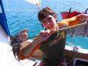 Tim and 2' Mexican Hogfish (male) speared off reef in Punta Pescador, MX