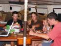 Chris, Emilie (s/v Adios) and Carolyne and Tim... playing games and eating pizza