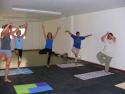 Graceful yoga yatistas posturing the Tree